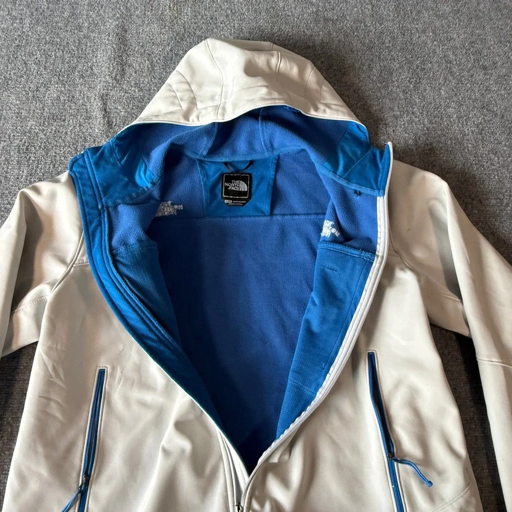 The North Face Apex Bionic Softshell Hooded Jacket Mens XL Gray Blue Full Zip